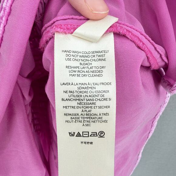 Anthropologie Bright Pink Velvet Peplum Smocked Ruffle Sleeve Tank Top Blouse - Picture 9 of 9